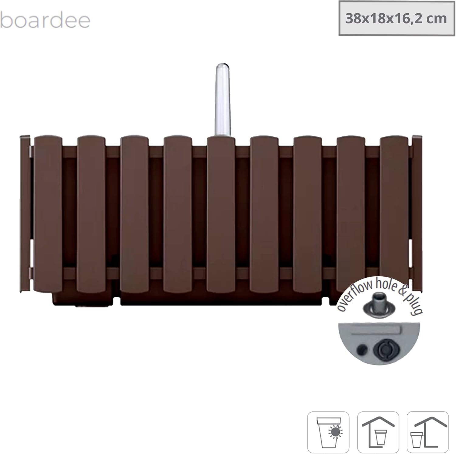 Prosperplast Boardee Fencycase Balcony Box with Hanging and Watering System, Flower Box, Flower Pot with Hook Planter (380 mm Length, Brown)