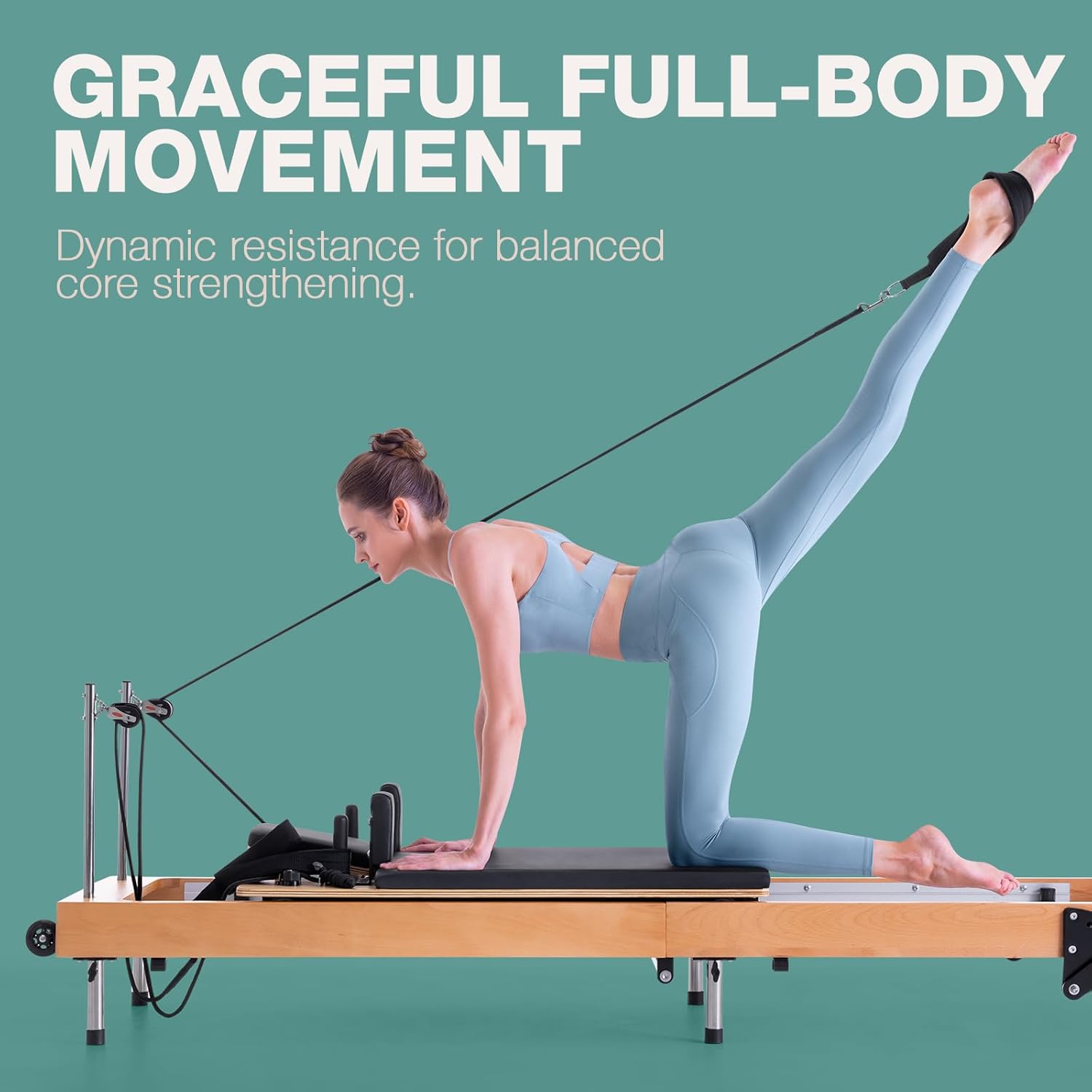 Arkantos Pilates Reformer Machine, Pilates Equipment for Gym and Home Workout, Foldable Wooden Frame with Reformer Box, Easy to Store Padded Jump Board（Black）