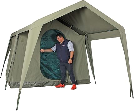Delta Zulu 3000 Canvas 4 Person Chalet Tent. Canvas camping tent or outfitter tent with waterproof ripstop canvas. Four season military grade canvas tent by Bushtec Adventure Gazebo sold separately.
