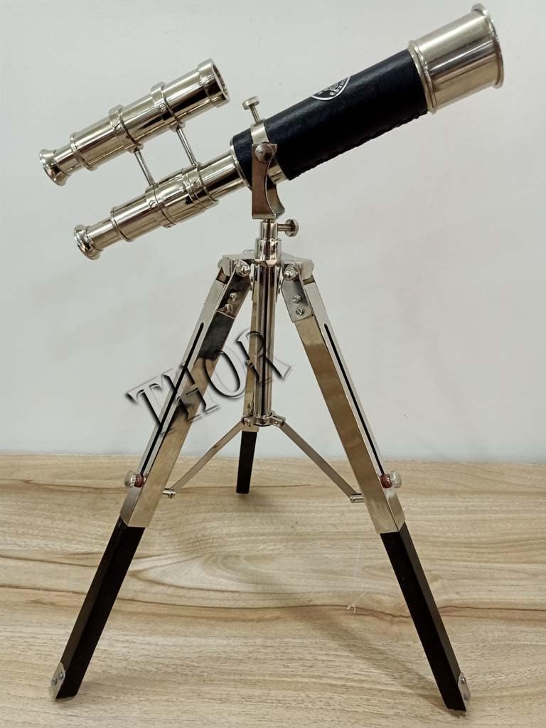 Nautical Desktop Tripod Spyglass 9" Telescope Marine Scope with Wooden Adjustable Tripod Stand Home & Office Decorative Gift for Christmas/Birthday