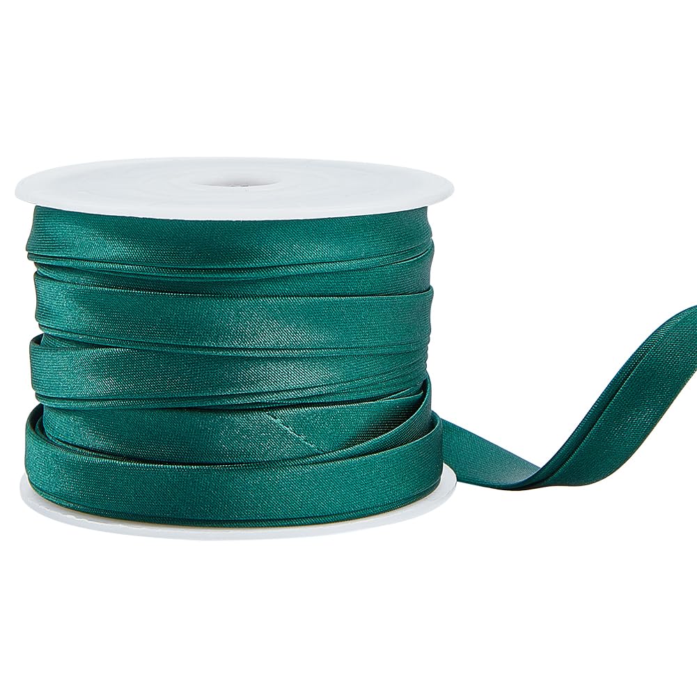 BENECREAT 13.5 Yard Satin Bias Tape (10mm) Double Fold Satin Binding Bias Ribbon for Cheongsam Decoration, Clothing Seaming Piping, Dark Green
