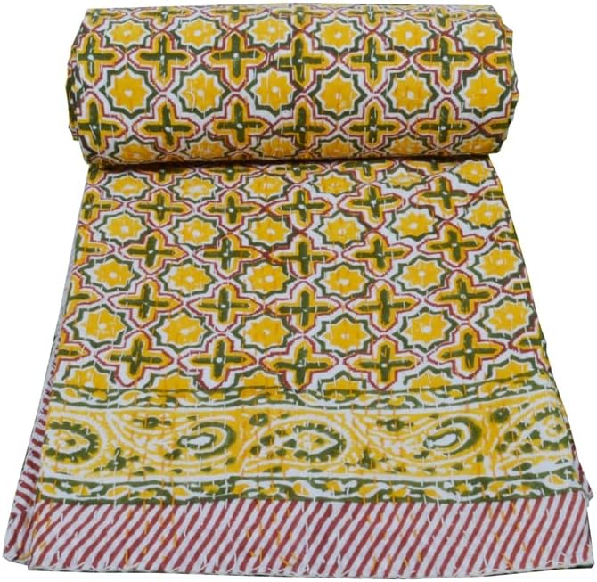 Miniatura 2 de YUVANCRAFTS Colcha Kantha de algodón con estampado de bloques indios Kantha, tamaño individual, colcha vintage de Kantha, colcha de tamaño Queen
