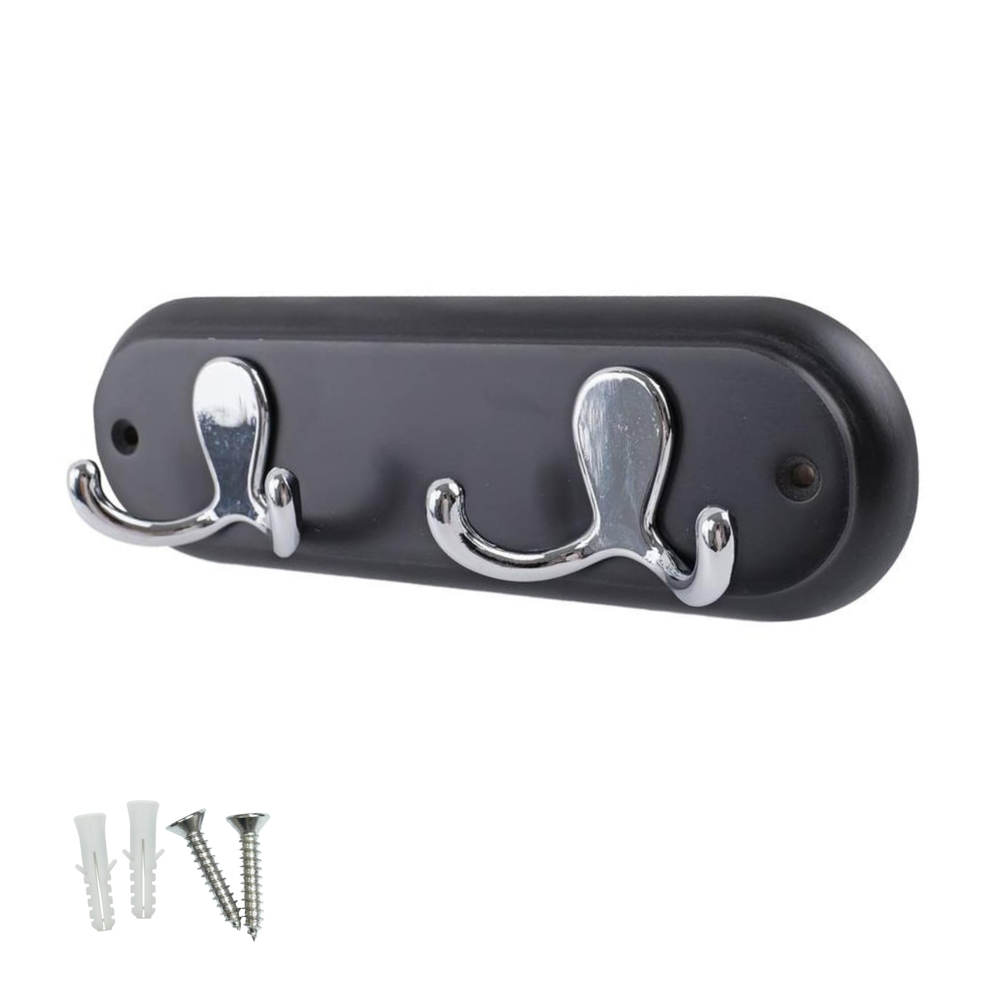 keypak Door Wall Mounted Robe Coat Rack with 2 Double Hooks, Small 22cm Jacket Hanger (Black)
