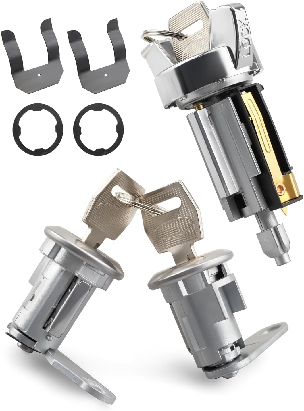 Ignition Switch and Door Lock Cylinder with Key Kit for Ford Bronco F-150 F-250 F-350 Ranger E-150 Econoline Club Wagon 1980-1992, 3 Cylinders + 2 Pairs of Keys
