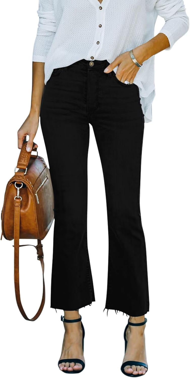 Flare Jeans for Women Cropped Stretchy Mid Rise Bell Bottom Jeans Womens Crop Flare Jeans with Raw Hem 14 Classic Black