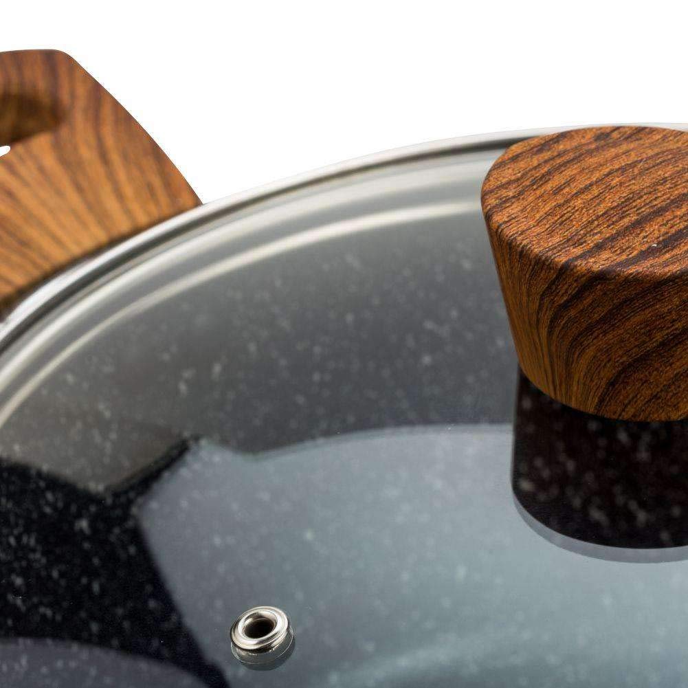 NAVA Pfanne NATURE | Ø 28 CM, 4.2 L | Bratpfanne mit Deckel mit Granitbeschichtung zum Braten Schmoren von Speisen | Für Gasherde und Induktion