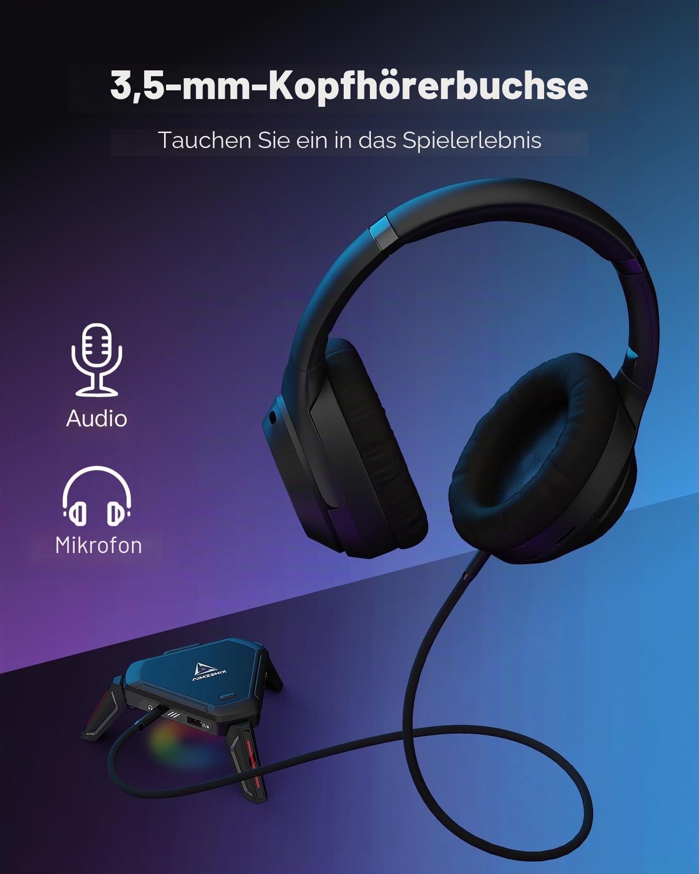 AIMZENIX Monster Emulator-Adapter für PS5, PS4, PS3, Xbox ONE, Xbox 360, Xbox Series X/S, Nintendo Switch, PC, Videospiel-Controller mit Netzwerkanschluss für PS5, mit 3,5-mm-Audio-Buchse