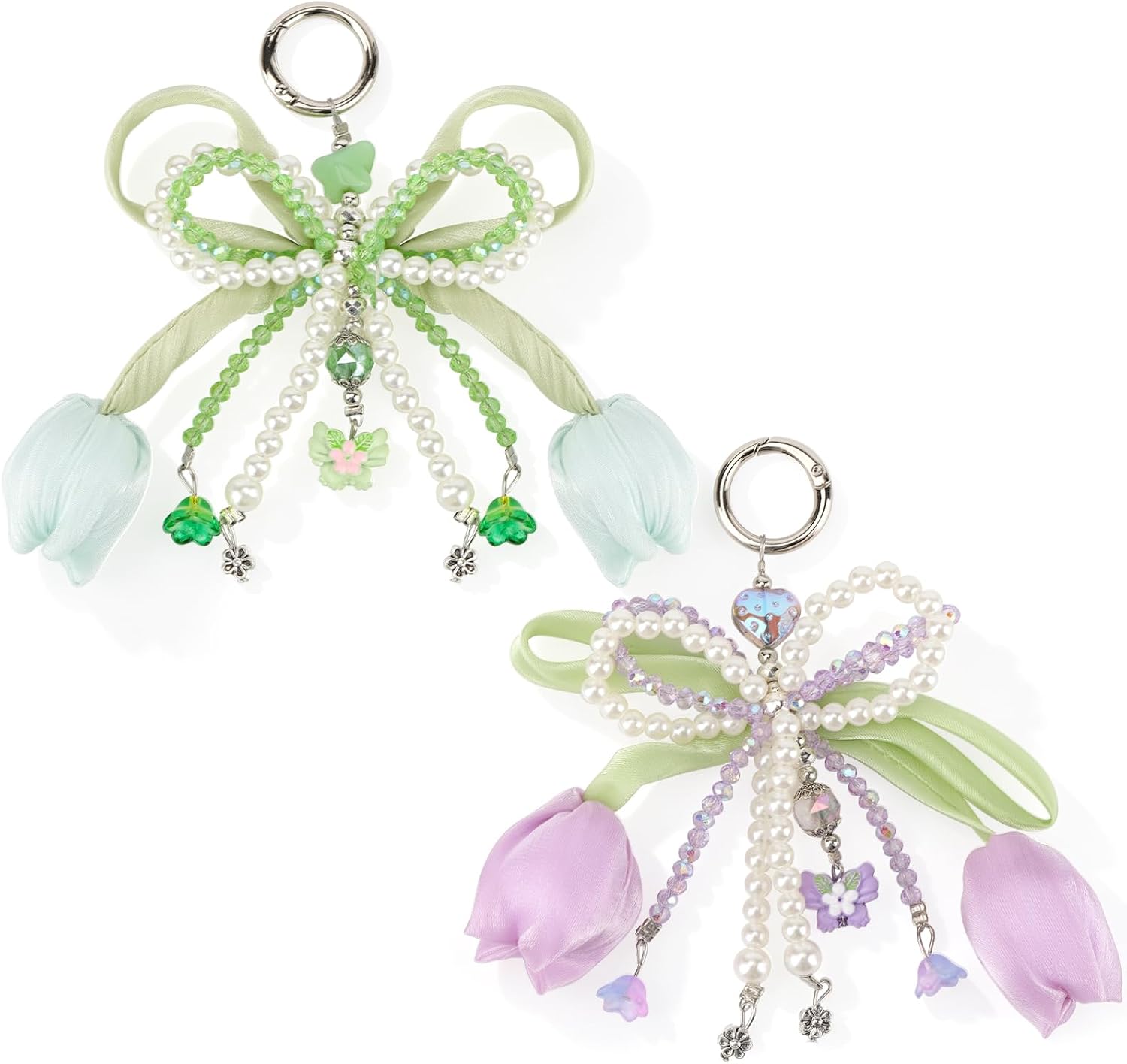 acDesign 2PCS Bow Flowers Purse Charm, Tulip Keychain for Women