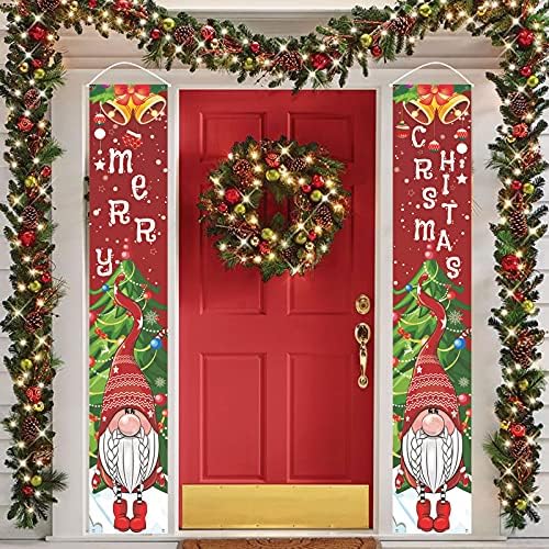 KAINSY Merry Christmas Banner Decorations, Gnomes Christmas Hanging Banners Couplet Outdoor Indoor, Christmas Porch Signs for Front Door Holiday Home Wall Door Xmas Party Decor