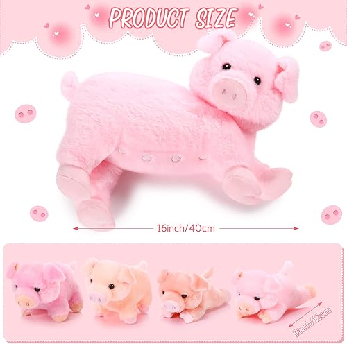 Miniatura 9 de Honoson Cerdo de peluche con bebés, juego de peluche suave para niños pequeños, mamá cerdo de peluche con 4 lechones magnéticos de peluche para