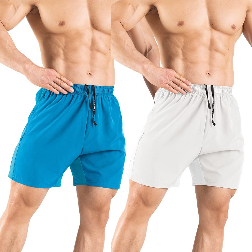 Men's 5" Running Shorts 2 Pack Quick Dry Athletic Workout Gym Shorts with Zipper Pockets - Image 2
