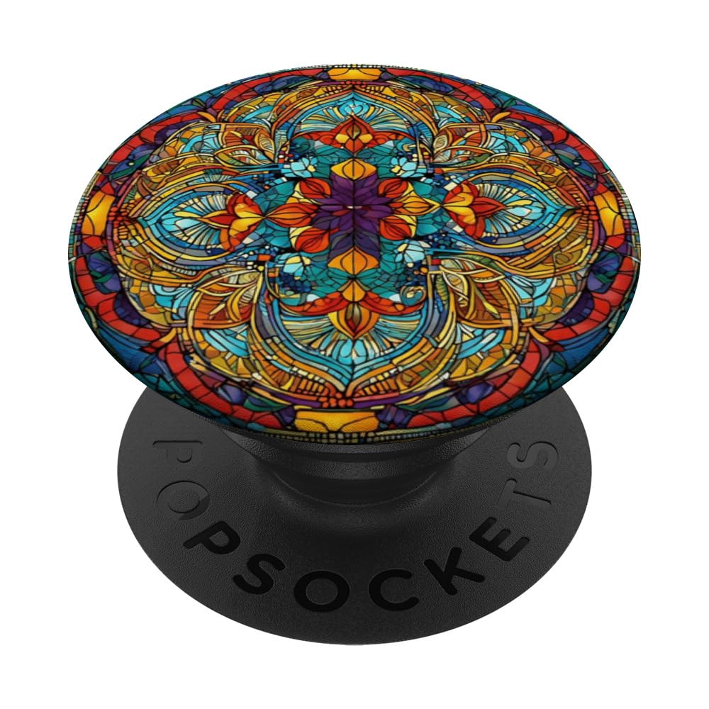 Bohemian Kaleidoscopic Mandala Trippy Rave Festival PopSockets Swappable PopGrip, Black