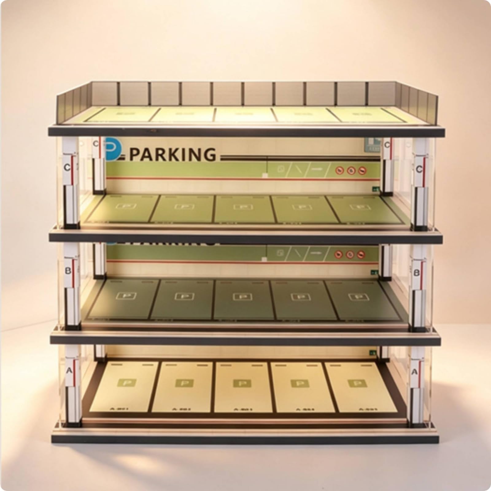 Espositore Auto Modellini Multi Livello Vetrina Garage Parcheggio Teche Scatola in Legno con Luce Layout Realistico E Pannelli in Acrilico Adatto per Collezionisti Studio, Cinque Piani