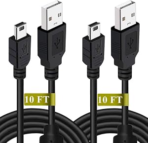 2 Pack 10ft PS3 Controller Charger Charging Cable - Magnetic Ring Design Mini USB Data Sync Cord for PS Move Playstation 3 Dualshock 3 Controllers