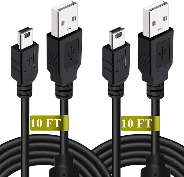 Paquet de 2 10ft PS3 Chargeur de contrôleur Câble de charge - Conception d'anneau magnétique Mini USB Cord de synchronisation des données pour PS Déplacer Playstation 3 Dualshock 3 Contrôleurs