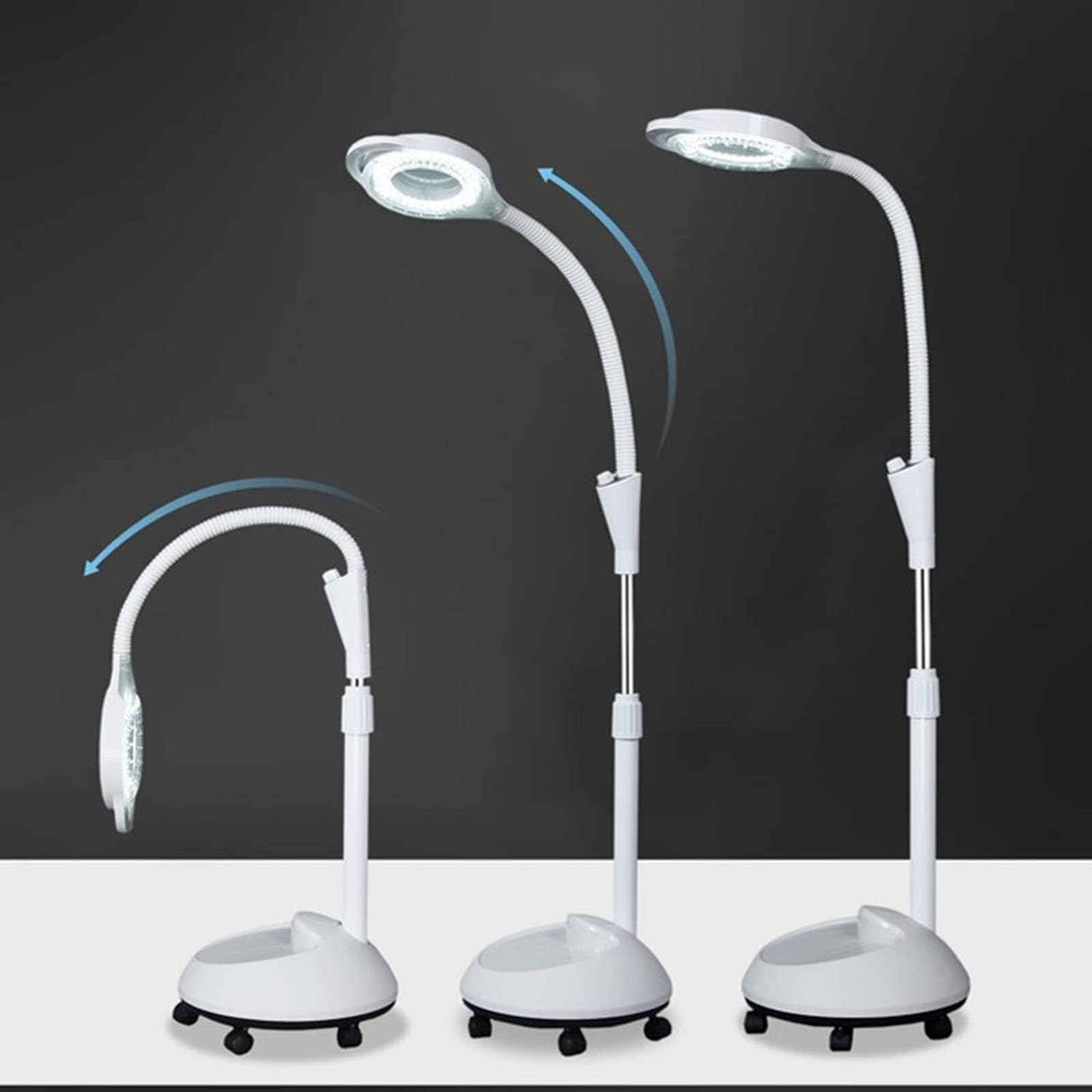 Lampara Led Pie Estetica Lampara Estetica Con Lupa Lupa Estetica Profesional Lámpara De Trabajo 8 X Aumento Lámpara De Pie Flexible Brazo De Altura Ajustable Con Soporte Con Ruedas Color Blanco