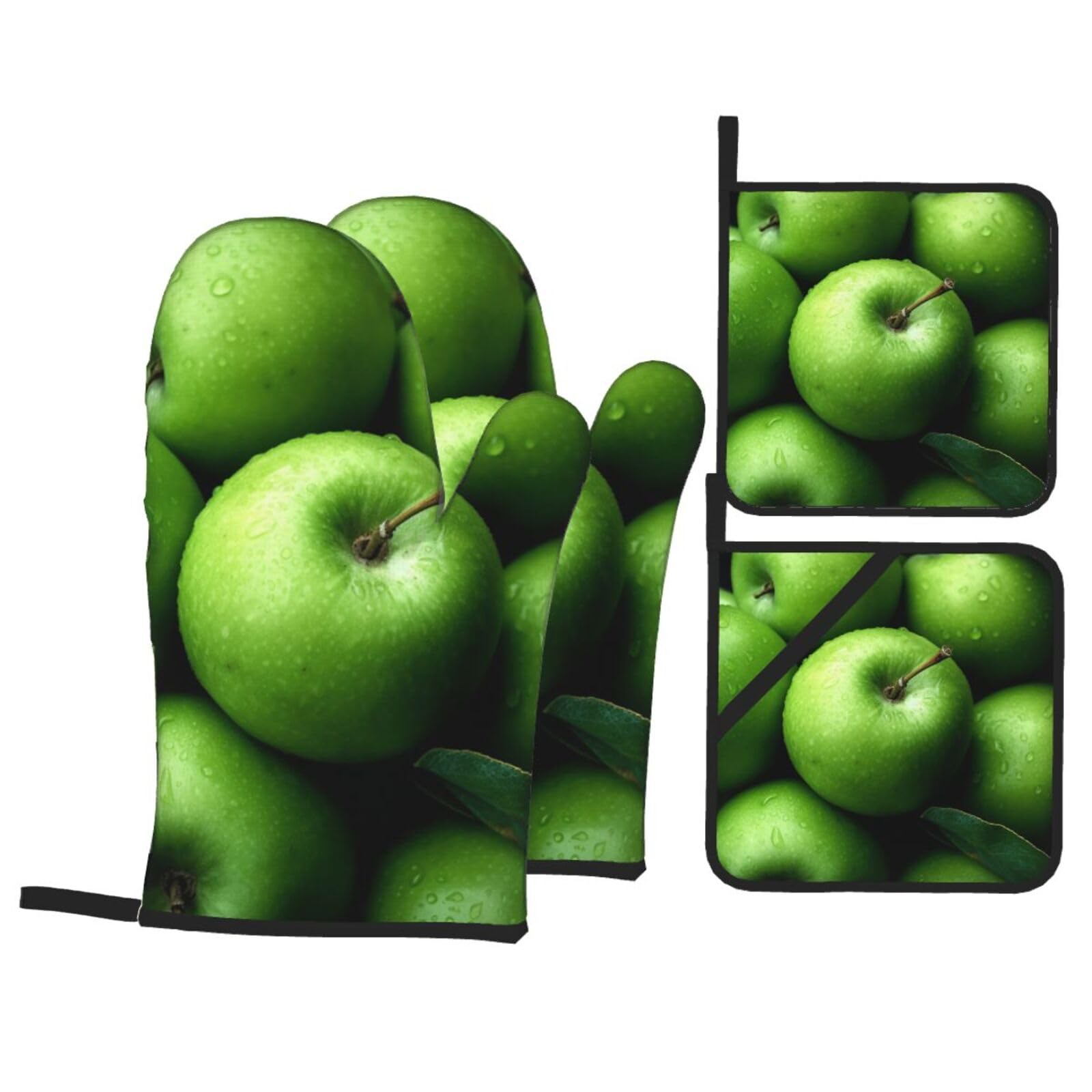 Lot de 4 gants de cuisine et maniques résistants à la chaleur couleur vert fruit
