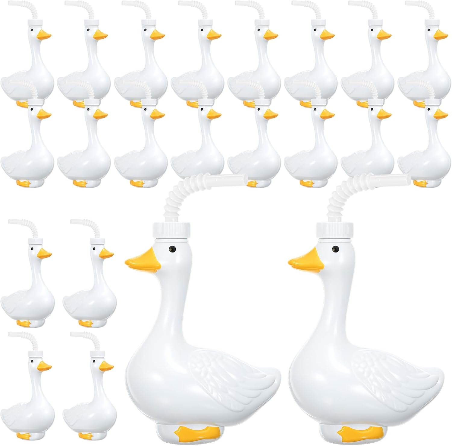 Roshtia 24 Pcs Goose Shaped Cup with Lid and Straw, Silly Goose Birthday Party Set 8 oz Plastic Drinking Cup Favor for Baby Shower Party Supplies Decorations