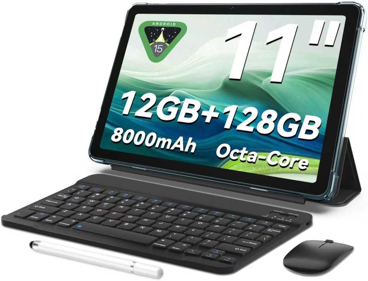 11 Inch Android Tablet, Octa-Core, 12GB RAM, 128GB ROM, 8000mAh, Keyboard, Mouse, Case, Dual Band WiFi, BT 5.0, GPS, 13 MP Dual Camera, Blue