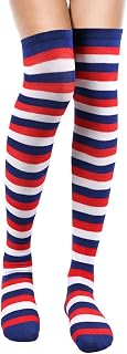 MESU Womens Thigh High Socks Over Knee Extra Long Stockings | Striped Design, Soft, Stretchy, for Cosplay, Daily Wear