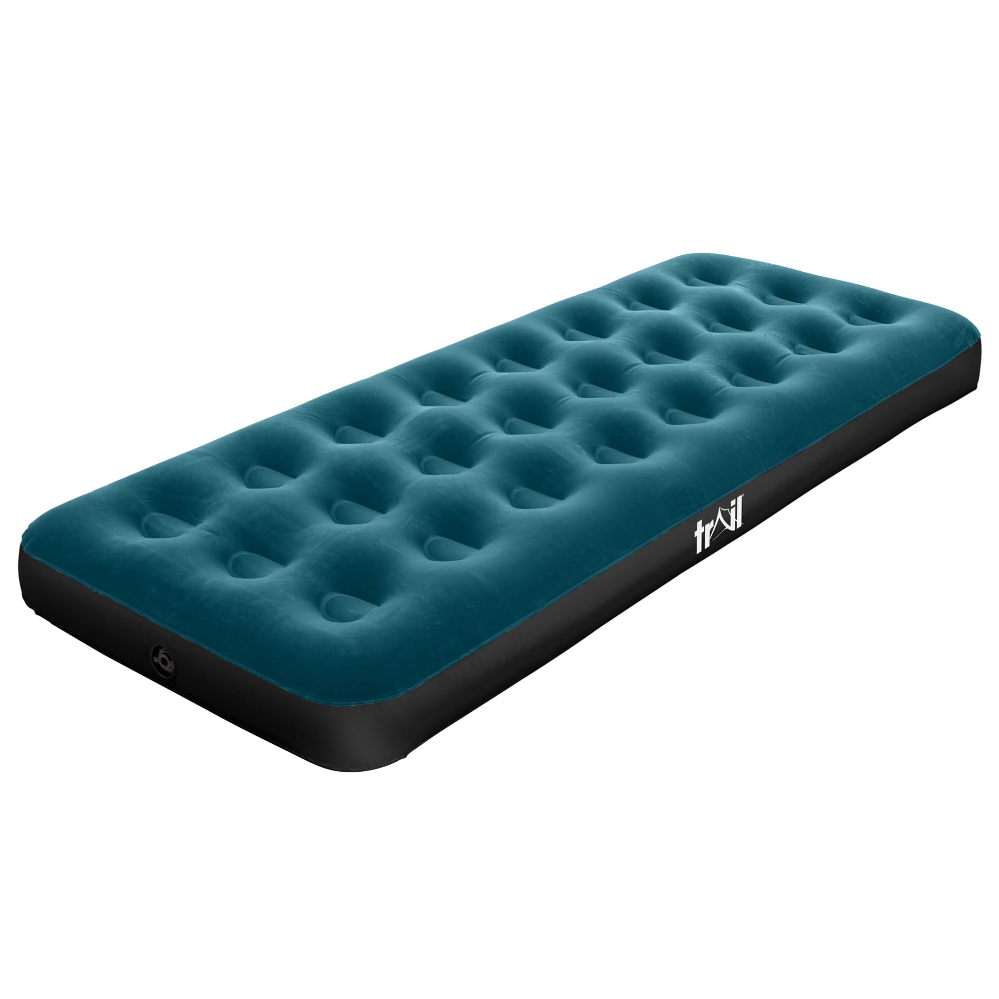 Trail Single Inflatable Airbed, Air Mattress with Coil Beam Support & Soft Flocked Surface, Tough Water-Resistant Vinyl, Guest Bed for Home or Camping, AC or Manual Pump Compatible
