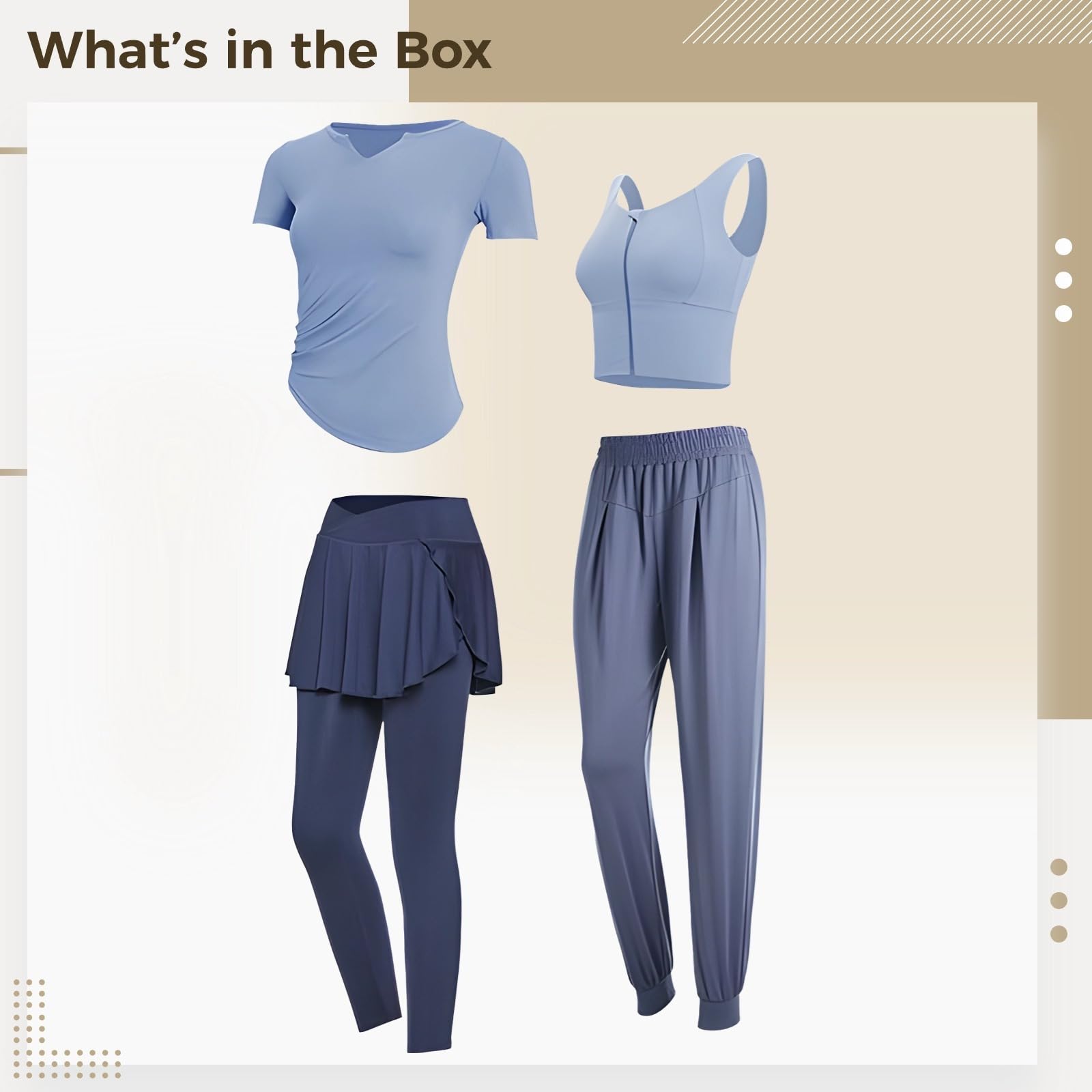 Set da 4 pezzi per yoga e pilates da donna, XXL, con top a maniche corte e reggiseno sportivo, poliestere/spandex