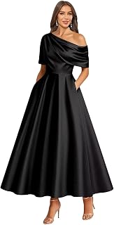 Tea Length Satin Mother of The Bride Dresses One Shoulder Formal Dresses for Wedding Guest
