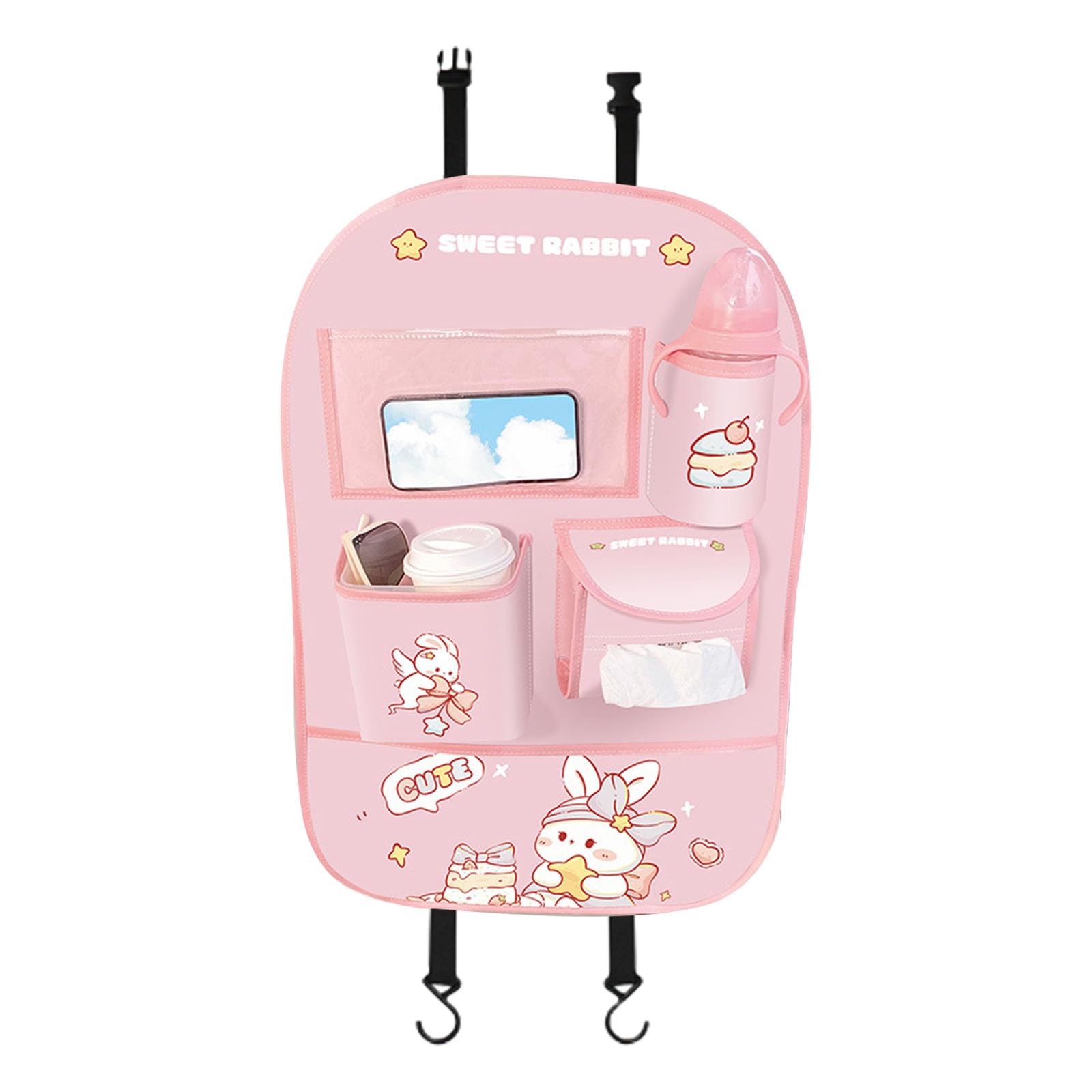 pumpumlia Cartoon Pattern Back Pocket Multifunctional Backseat Pocket Back Organizers Multiple Compartment Storage Bag Vehicle Backrest Bag