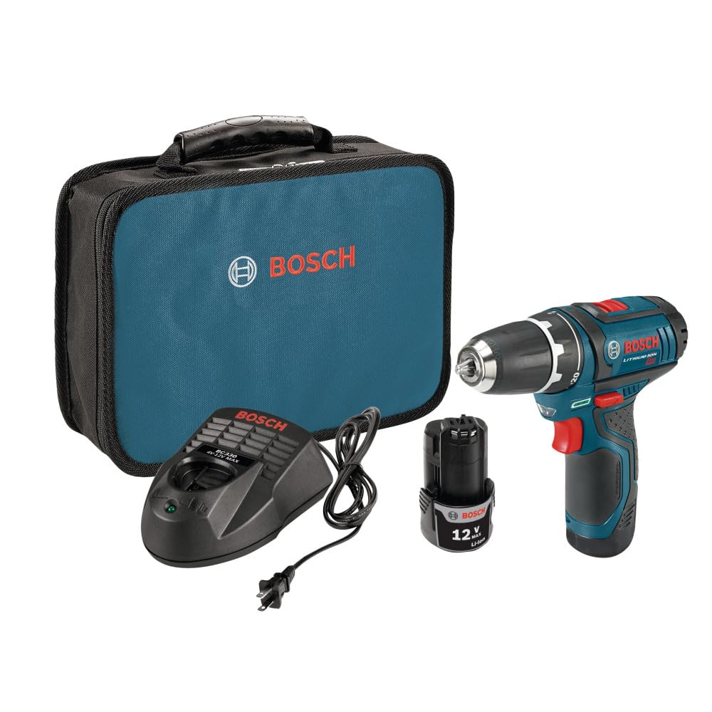 Bosch Power Tools Drill Kit - PS31-2A - 12V, 3/8 Inch, Two Speed Driver, Cordless Drill Set - Includes Two Lithium Ion Batteries, 12V Charger, Screwdriver Bits & Soft Carrying Bag, Blue