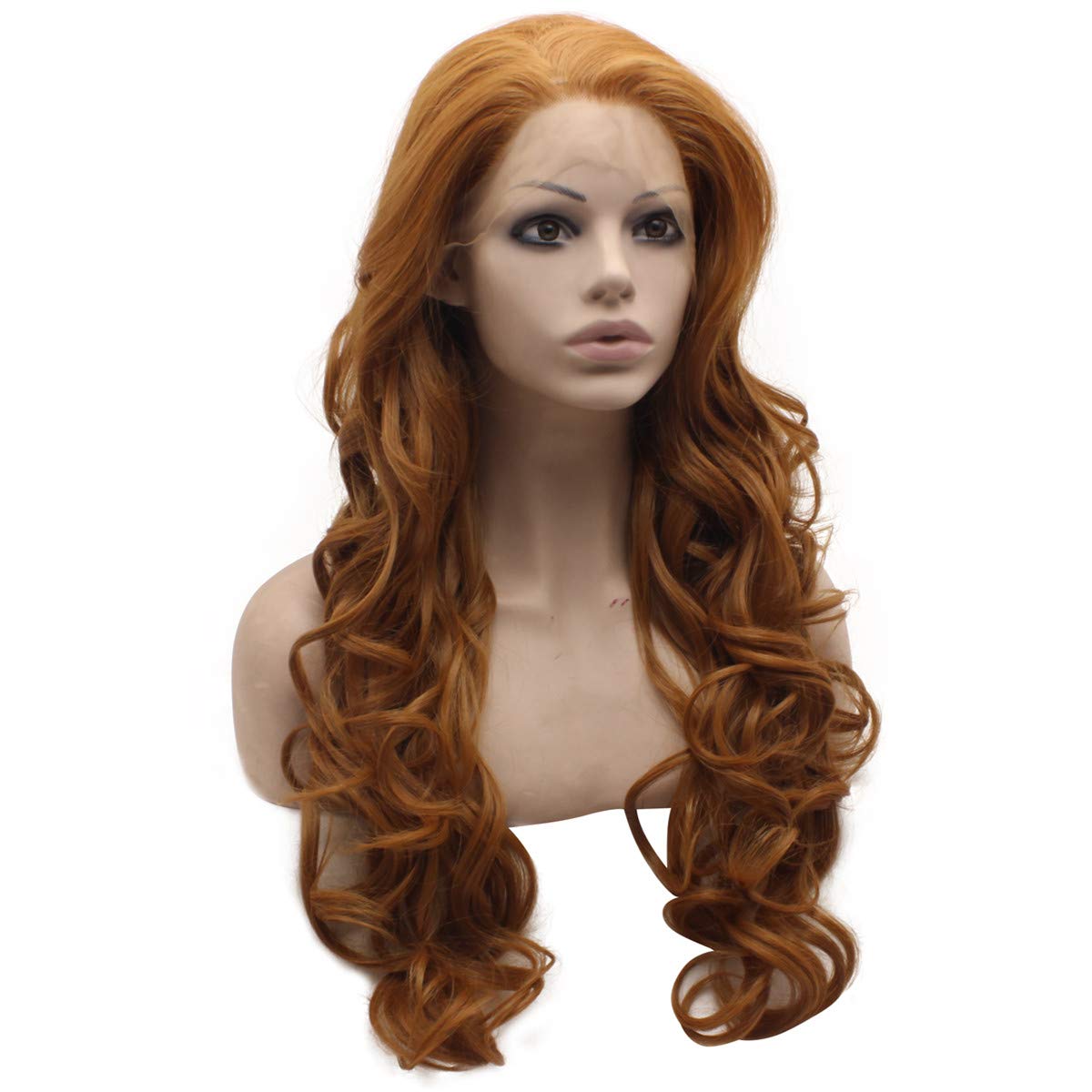 MX angel Long Wavy Blonde Fiber Hair Soft Synthetic Lace front Wig Half Hand Tied Natural Wig