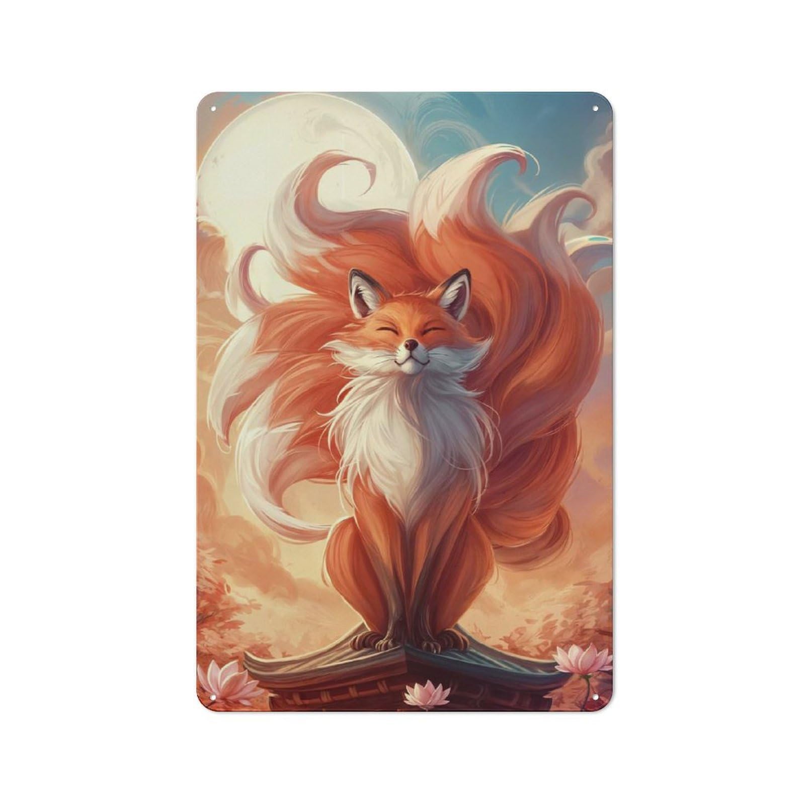 Junmoney Style-17 Tin Wall Plaque 30X20cm With Sunset Fox For Studio Or Craft Room, For Kitchen, Dining Room And Home Bar Wall Decor