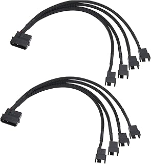 Molex to 3Pin/4Pin Fan Adapter, 2 Pack 12V PC Fan Adapter 4Pin Molex to 4 PWM Splitter Sleeved Braided Cable UIInosoo for 3 Pin or 4 Pin Computer PC Case Fan Power Supply 11inch