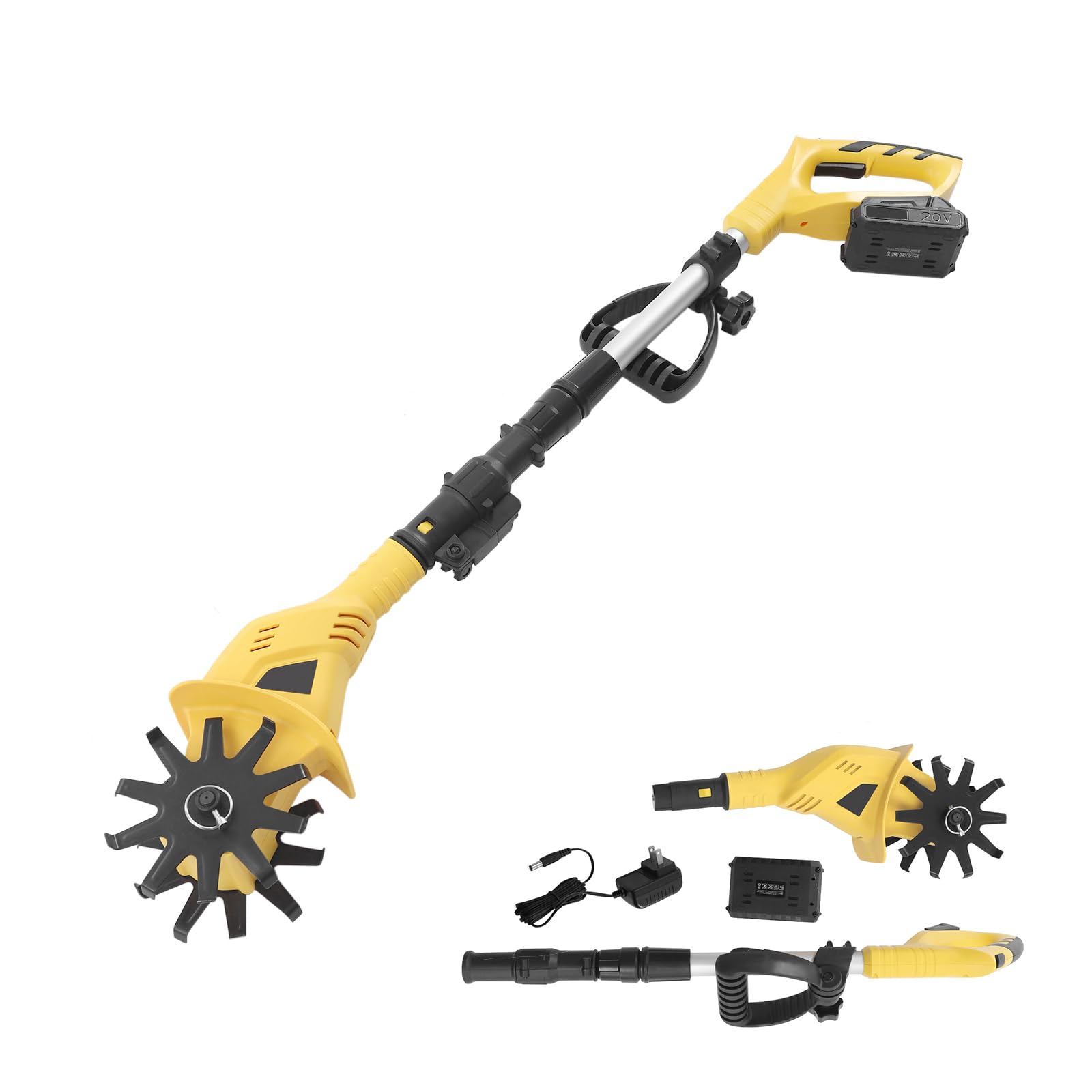 POIOKLJRE Cordless Cultivator, Eco-Friendly Cordless Handheld Cultivator, Lightweight Soil Tiller with Manganese Steel Blades, Adjustable Height 42.13-50.39