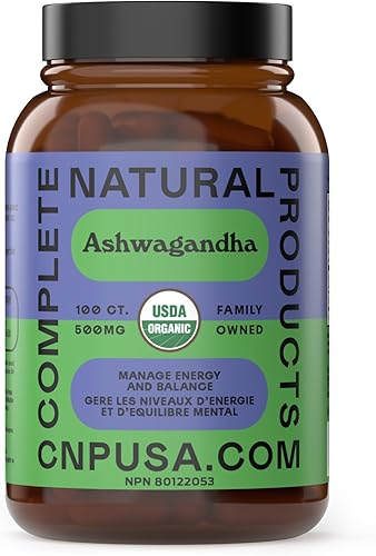 Cápsulas orgánicas de Ashwagandha - 100 cápsulas de 500 mg de suplemento orgánico puro de Ashwagandha para un apoyo calmante