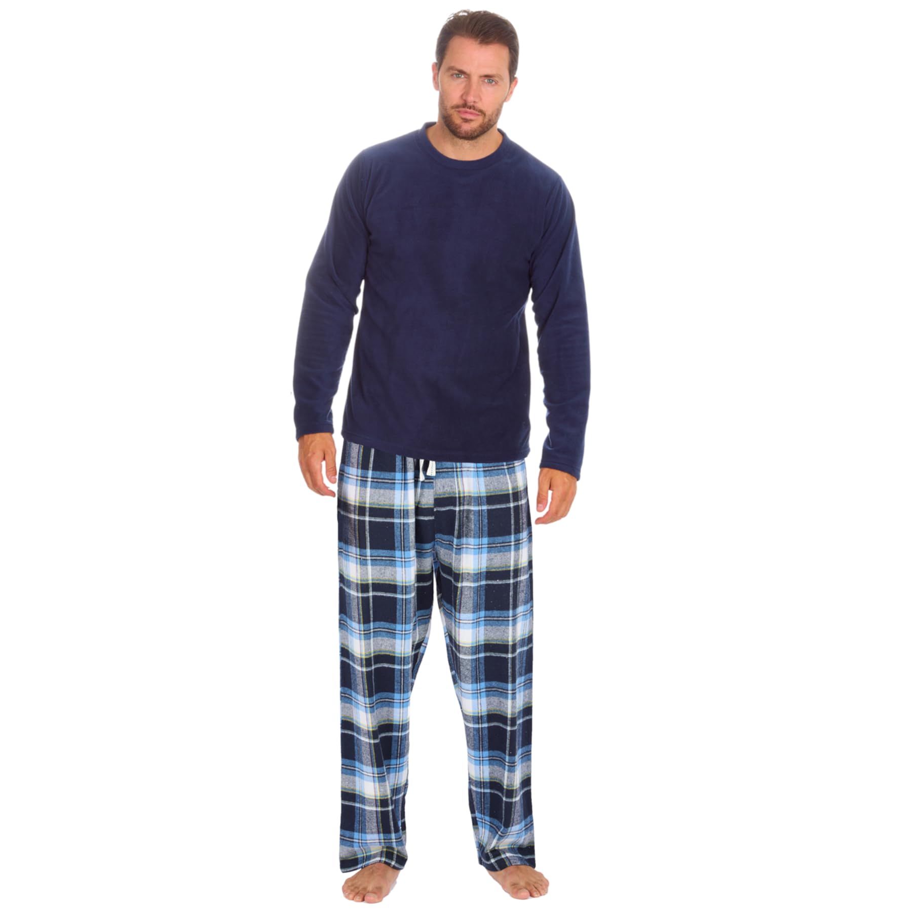 Style It Up Men's Pj Set - Navy/Navy-Check Siu60016/31Sl022 Fleece Flannel Pyjama Set Lounge Top Pants Pjs Pajamas Nightwear Gift Warm (Navy, 2XL)