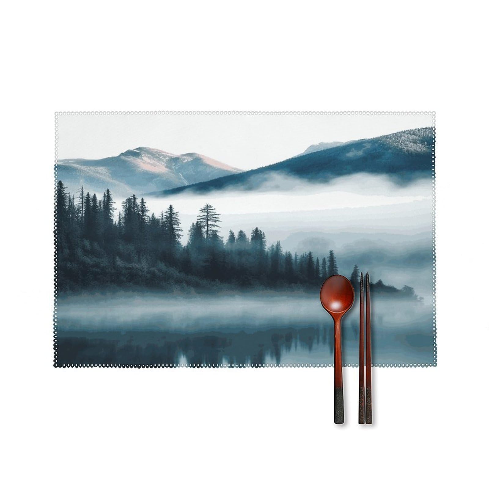 Fekiloot Style Foggy Mountains Landscape Placemats Set Of 6,Table Mat