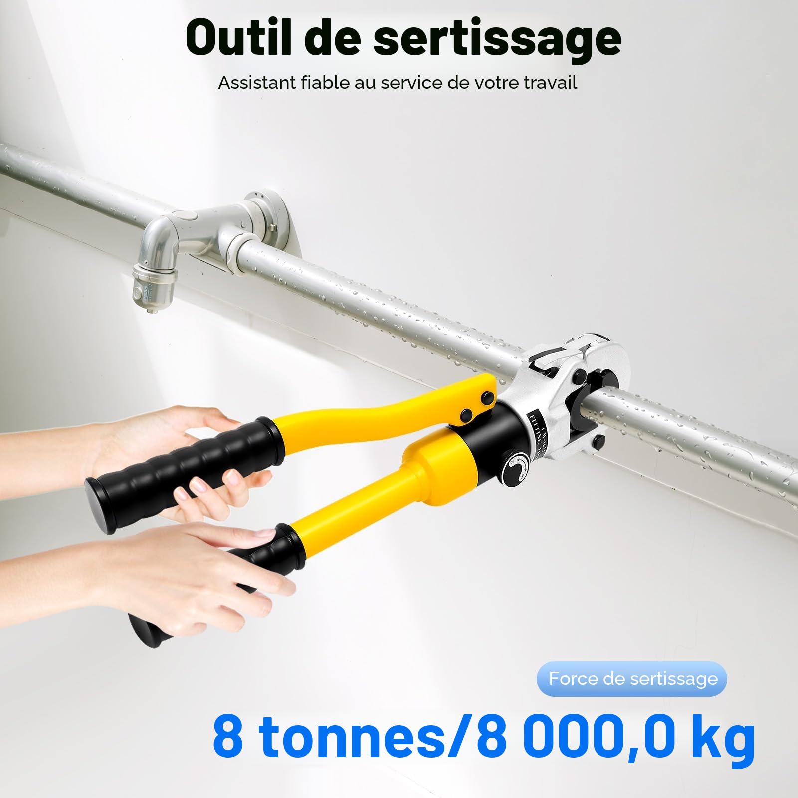 8 Tonnes Pince A Sertir, Pince À Sertir Multicouche, Pince A Sertir Per avec Matrices 16-32mm et Tête Pivotante 360°, Hydraulique, Sertisseuse Cuivre pour Tuyaux Alu-Plastique & PEX