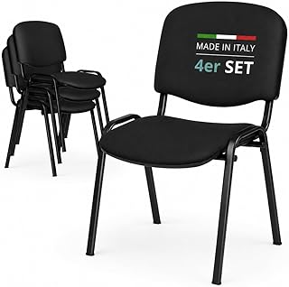 Topsit Besucherstuhl 4er Set – Stapelbarer Konferenzstuhl mit gepolsterter Sitzfläche & Rückenlehne – Ergonomischer Wartezimmerstuhl für Büro, Praxis, Empfang (Schwarz)