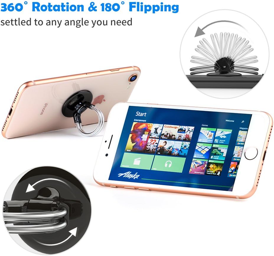 Phone Ring Holder Stand, 3 in 1 Universal Phone Car Vent Mount and Finger Grip Phone Holder Compatible with All iPhone, Samsung Galaxy & Smartphones