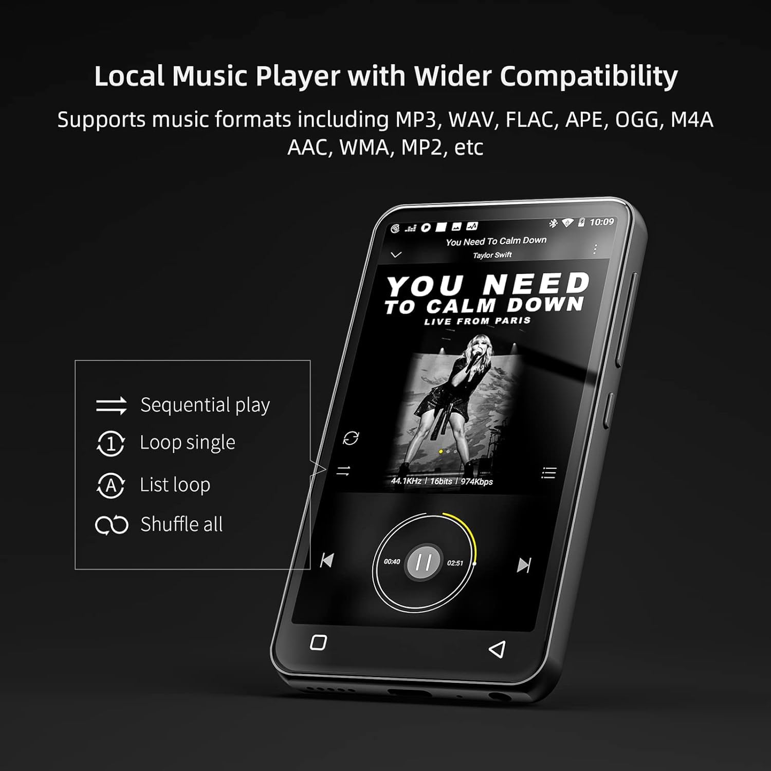 Innioasis 16Go Lecteur MP3 avec Bluetooth et WiFi, Lecteur de Musique Mp3 et Mp4 ave Spotify,Spotify Kids, Tidal, Deezer, Lecteur Vidéo à écran Tactile 4 Pouces 1080P Gris