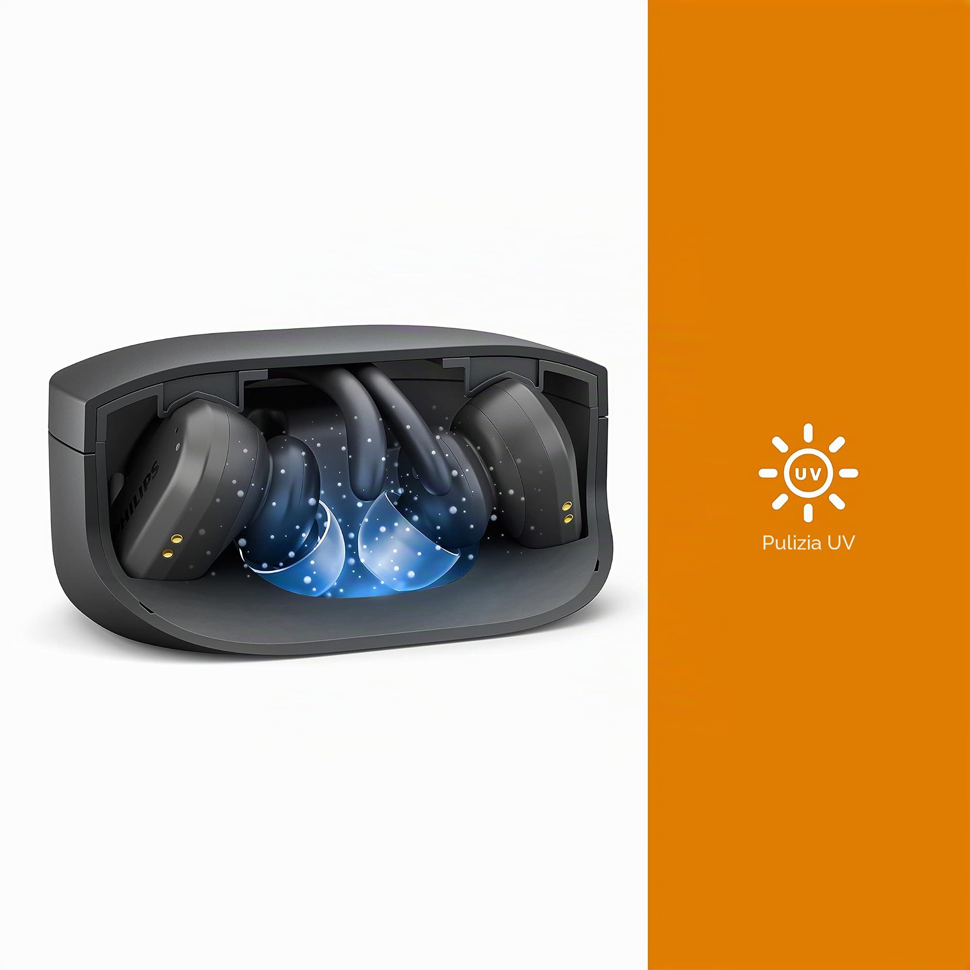 Philips Cuffie Sportive, TAA7306/00, Senza fili, Cuffie da corsa per adulti, Bluetooth, Fino a 24 ore di tempo di riproduzione, Microfono incorporato, Vestibilità sicura, Nero