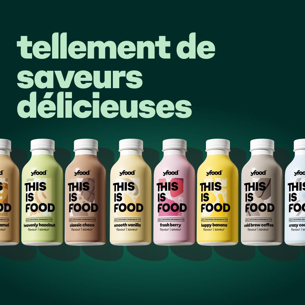 yfood repas prêt à boire, THIS IS FOOD, substitut de repas, 30 g de protéines, 26 vitamines et minéraux (12 x 500 ml) (Fresh Berry)