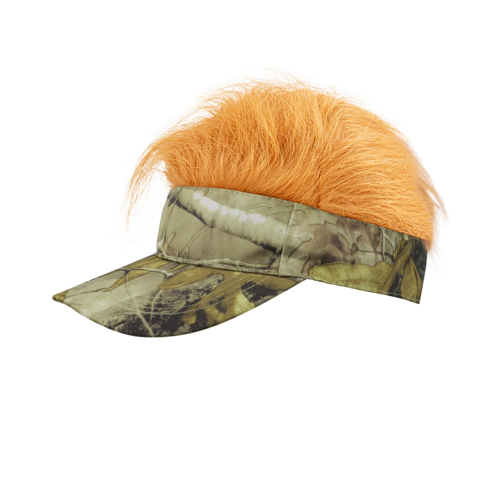 Funny Mens Visor Cap with Wig Halloween Cosplay Roleplay Raves Fancy Dress Party Spiked Fake Hairs Baseball Caps Headwear Costume Accessory Adjustable Anti-UV Tennis Beach Golf Sun Hat Topee