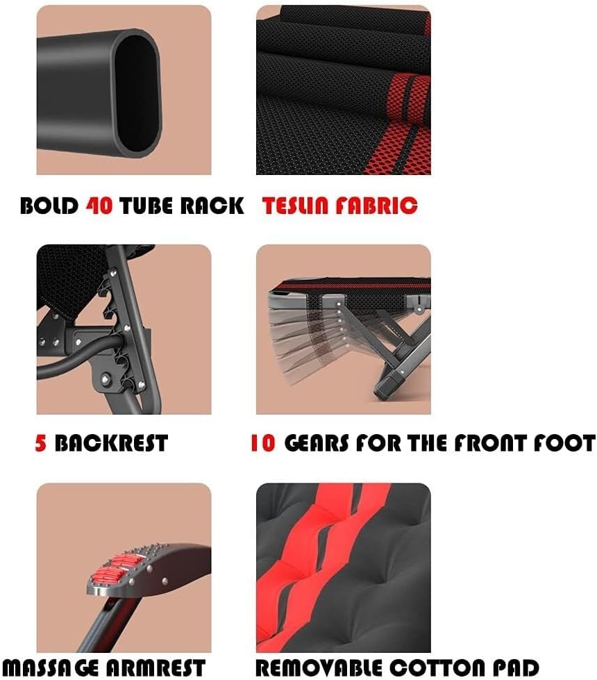 Recliner – Outdoor Lounge Chair with Cushion, Ergonomic Patio Chaise, Folding Reclining 5-Position Backrest, Removable Cotton Pads, No Assembly Required