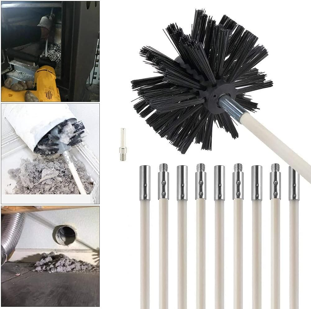 VEVOR 26 Feet Chimney Sweep Kit, W/ 8Reinforced Nylon Flexible Rods, Ergonomic Chimney Cleaning Brush, 360-Degree Brush Chimney Cleaner, Rich Accessories For Fireplace Flue Home Use Fits Most Pipes