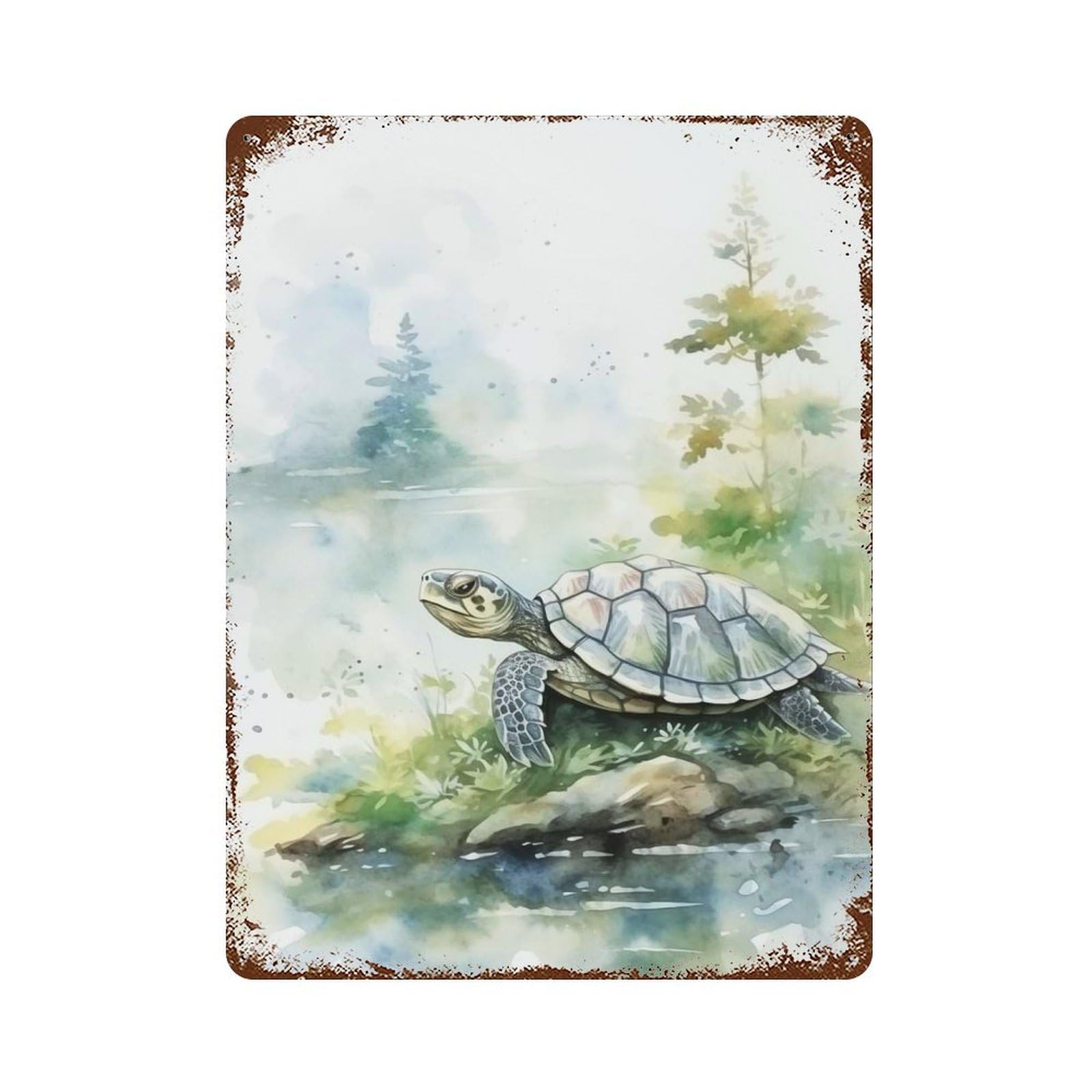 Rust Effect Turtle Watercolor Rusty Metal Tin Sign 15.7"x11.8", Old School Wall Decor for Basement, Hobby Room And Garage Decor