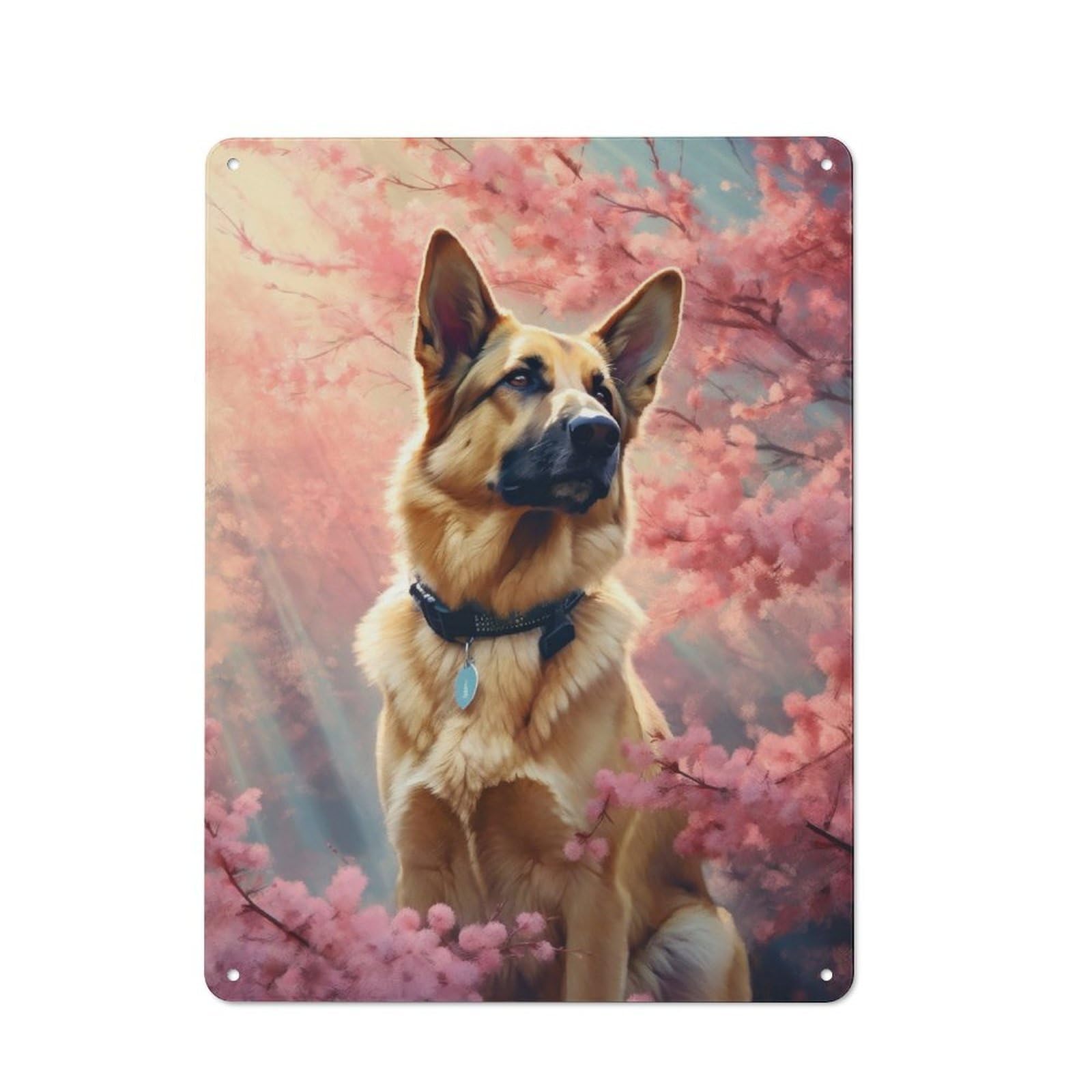 Junmoney German Shepherd Cherrytree Vintage Tin Sign 40X30cm With For Man Cave Or Games Room, Suited To Wall Displays In Games Rooms And Man Caves