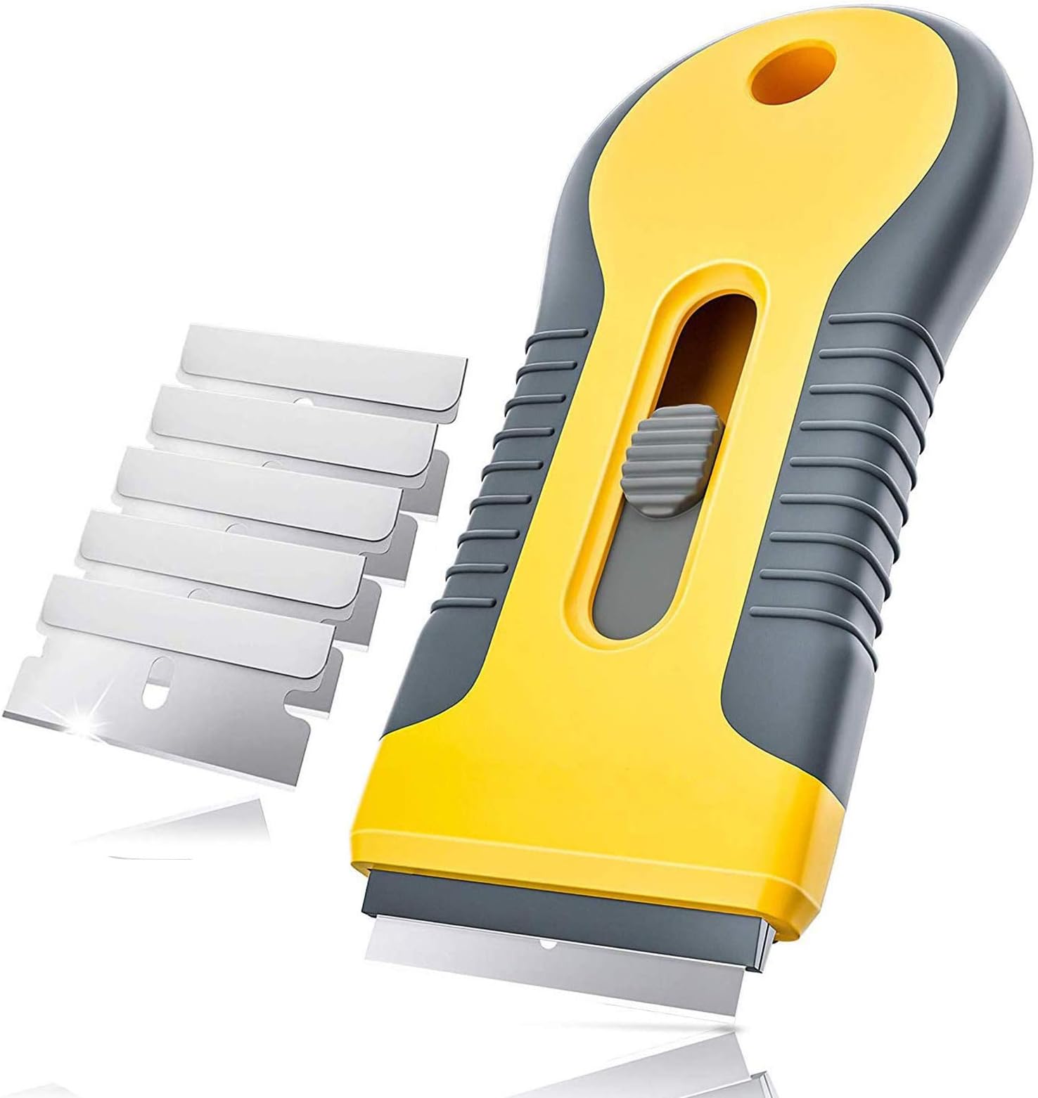 MnixyCleaning Tool Scraper with 5 Spare Replacement for Ceramic hobs Glass Oven Door, Yellow, 11.55cm