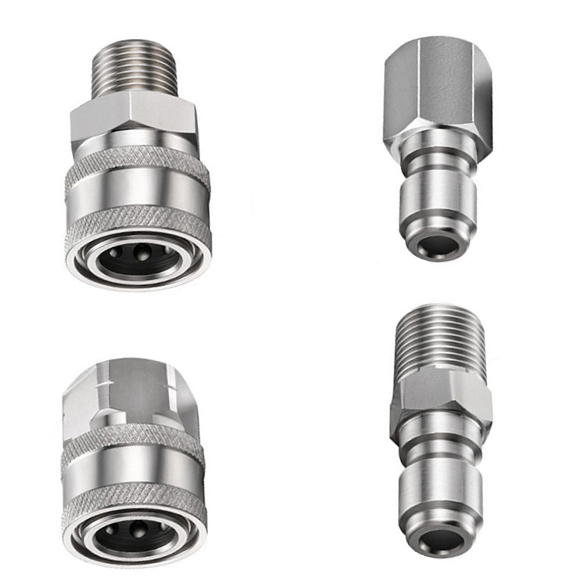 4 accoppiatori per idropulitrice NPT 3/8 a connessione rapida, raccordi in acciaio inox, accoppiatori maschio-femmina, per collegamento rapido e sgancio rapido (3/8)