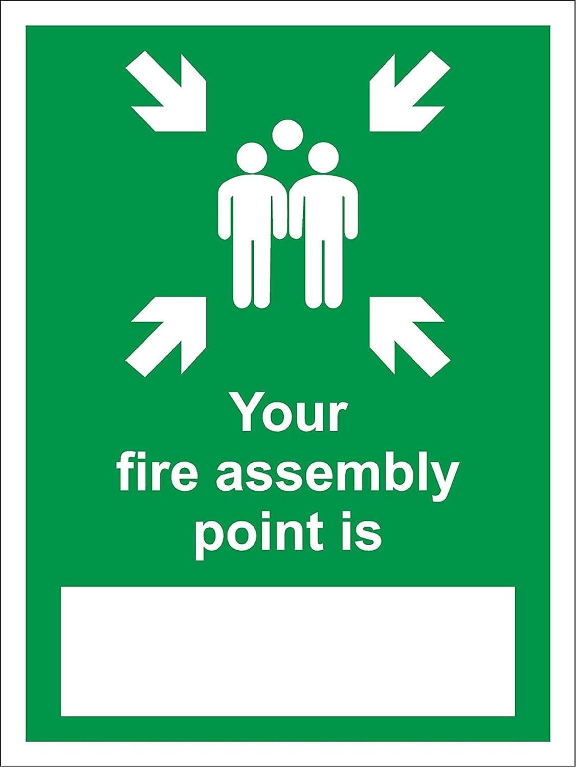 Your Fire Assembly point is emergency evacuation Safety sign - 1.2mm Rigid plastic 300mm x 200mm Case (Pack of 20)